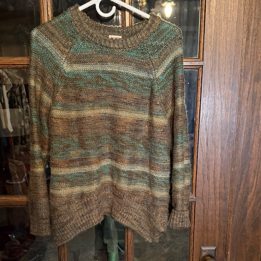 Mossimo Supply Co Womens Small Brown Teal Space Dye Striped Chunky Knit Sweater